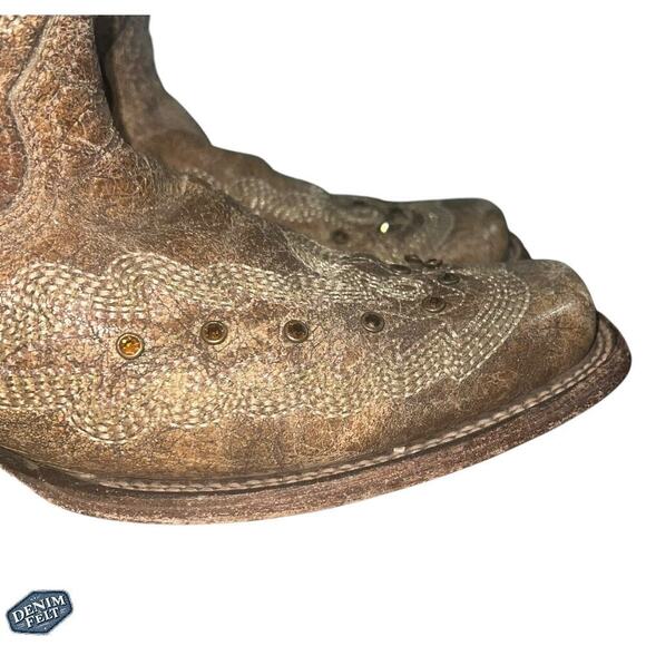 Corral Boots Women’s Metalic Cognac Stitching & Studs Square Toe Western Boots - Picture 8 of 16